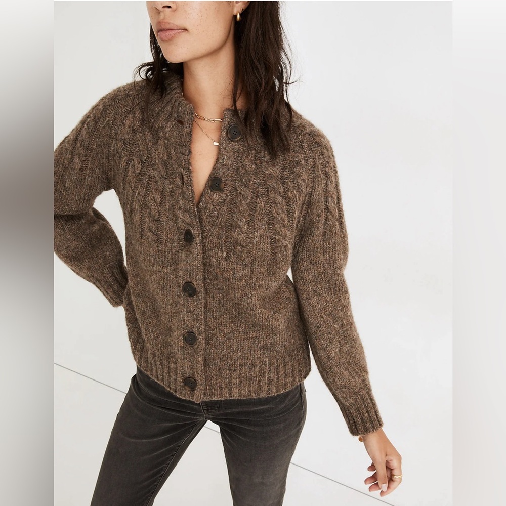 Madewell Harwood Cableknit Mockneck Cardigan Sweater XS NWT